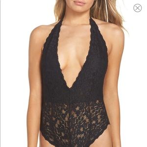 Green lace free people v-neckline thong bodysuit